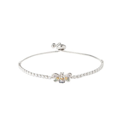 Women Silver-Toned & Yellow Brass American Diamond Silver-Plated Charm Bracelet