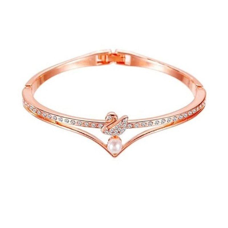 Rose Gold Plated Cubic Zirconia Studded Bangle Style Bracelet