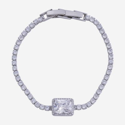 Women Rhodium-Plated Cubic Zirconia Studded Link Bracelet