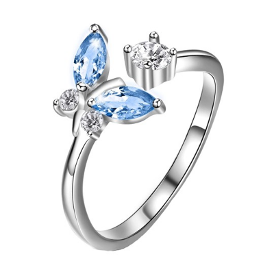 Silver-Plated White & Blue Crystal-Studded Finger Ring