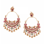Gold-Plated & Red Peacock Shaped Drop Earrings