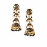 Gold-Toned & Black Dome Shaped Jhumkas