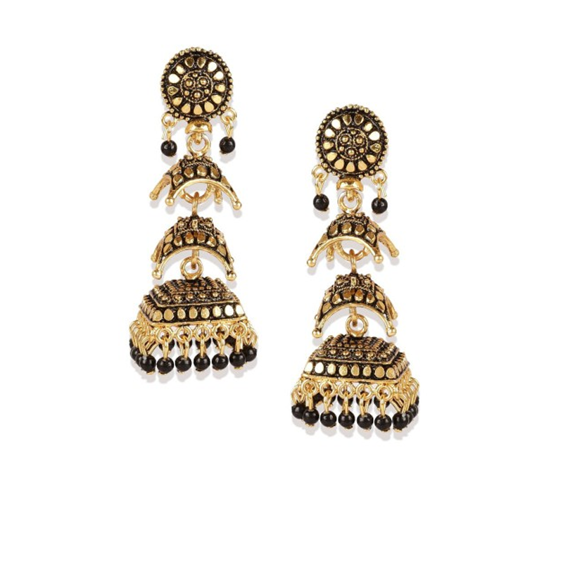 Gold-Toned & Black Dome Shaped Jhumkas