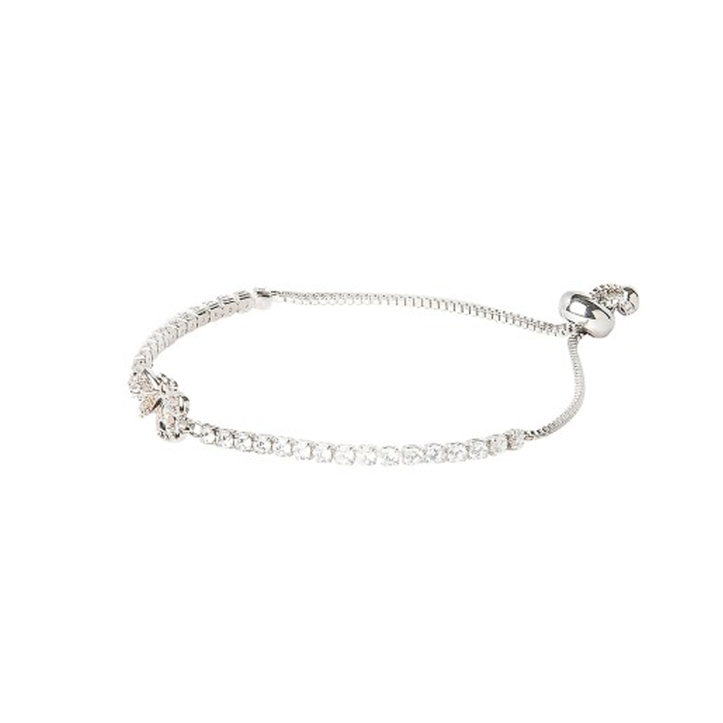 Women Silver-Toned & Yellow Brass American Diamond Silver-Plated Charm Bracelet