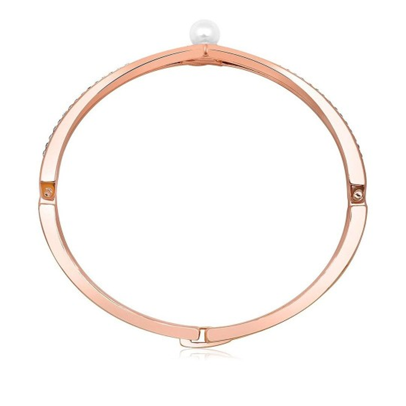 Rose Gold Plated Cubic Zirconia Studded Bangle Style Bracelet
