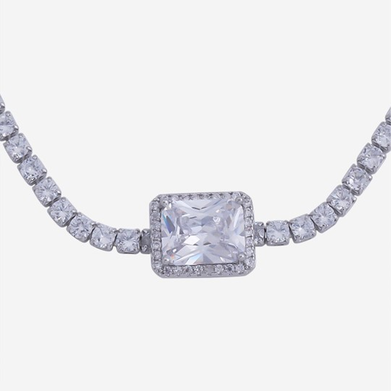 Women Rhodium-Plated Cubic Zirconia Studded Link Bracelet