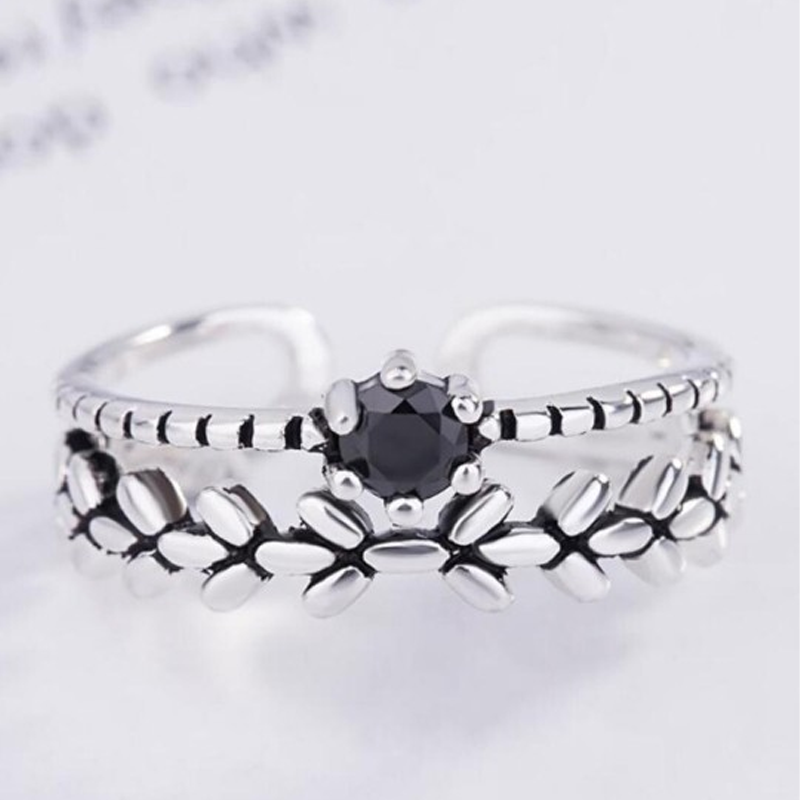Silver-Plated CZ-Studded Adjustable Finger Ring