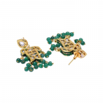 Green & Gold-Plated Handcrafted Kundan Geometric Drop Earrings
