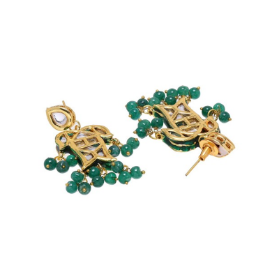 Green & Gold-Plated Handcrafted Kundan Geometric Drop Earrings