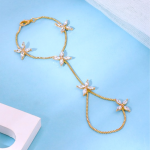 Women Gold-Plated Flower Crystal Graceful Hand Chain Ring Bracelet
