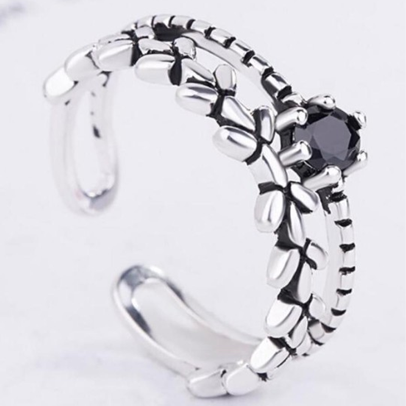 Silver-Plated CZ-Studded Adjustable Finger Ring