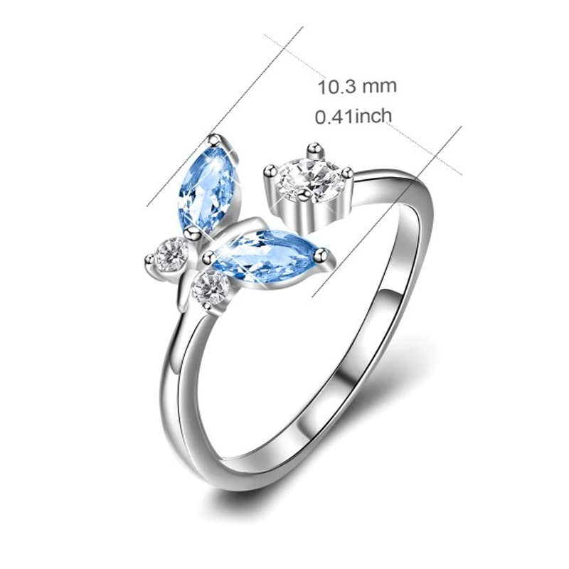 Silver-Plated White & Blue Crystal-Studded Finger Ring