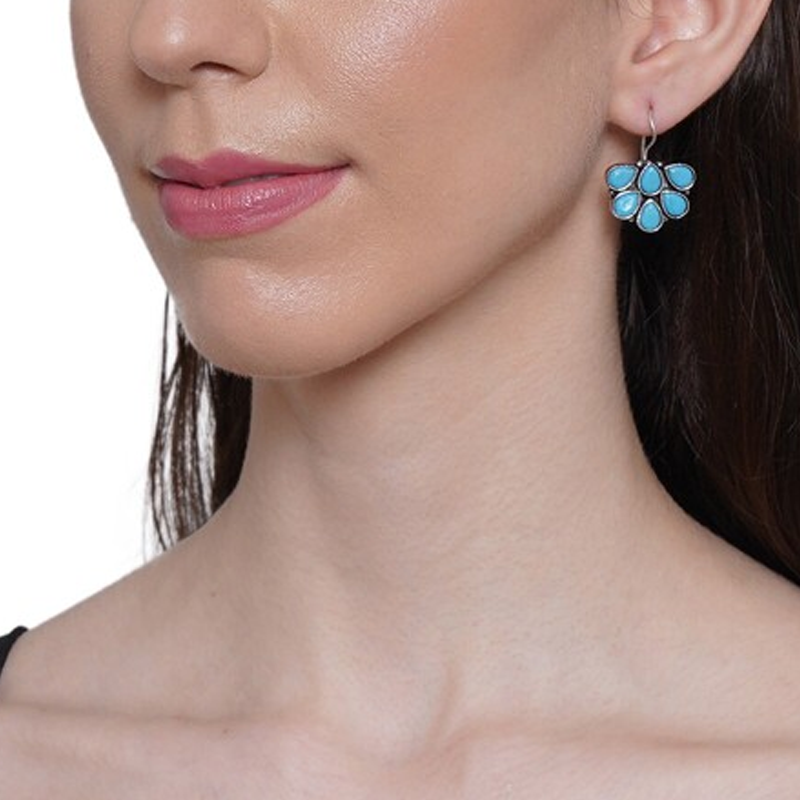 Blue Silver Plated Contemporary Drop Earrings