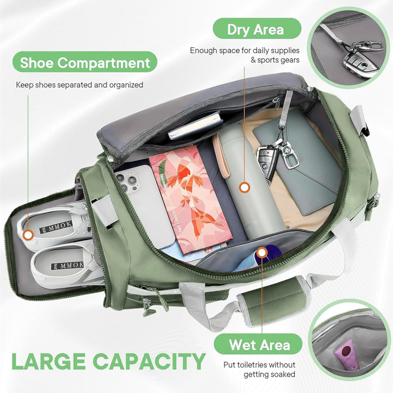 Nylon 50 cms Imported Travel Duffle Bag Multi- Pocket Sports Shoulder Bag for Women