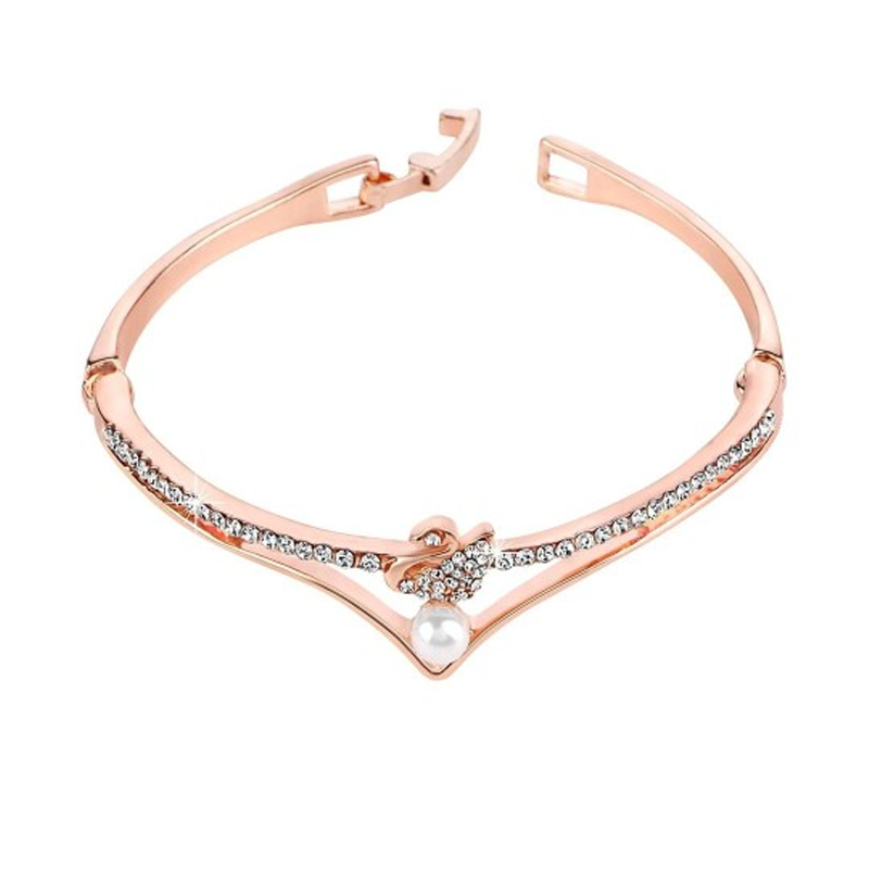 Rose Gold Plated Cubic Zirconia Studded Bangle Style Bracelet