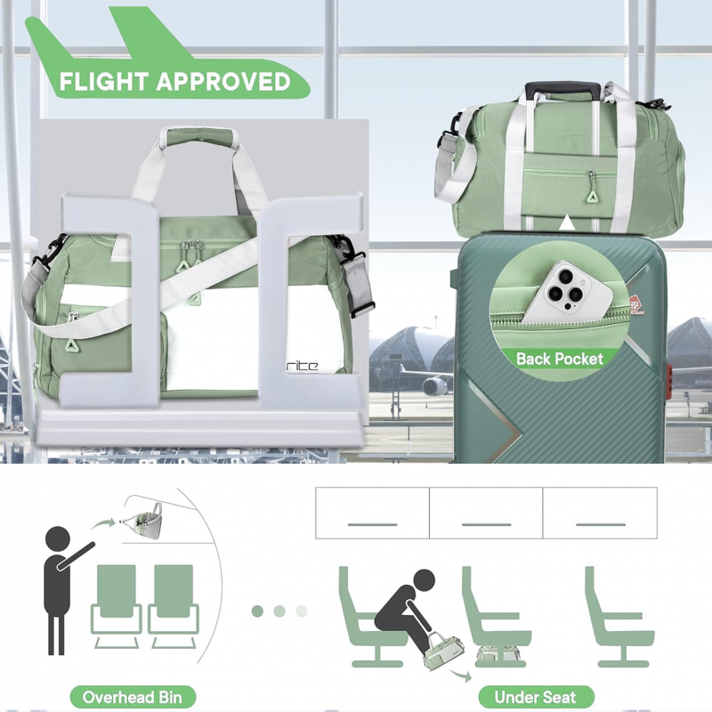 Nylon 50 cms Imported Travel Duffle Bag Multi- Pocket Sports Shoulder Bag for Women