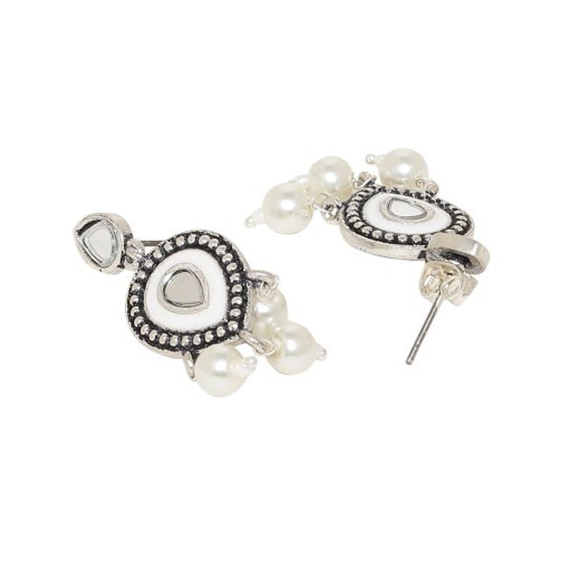 Gold-Plated Kundan Studded Contemporary Antique Drop Earrings